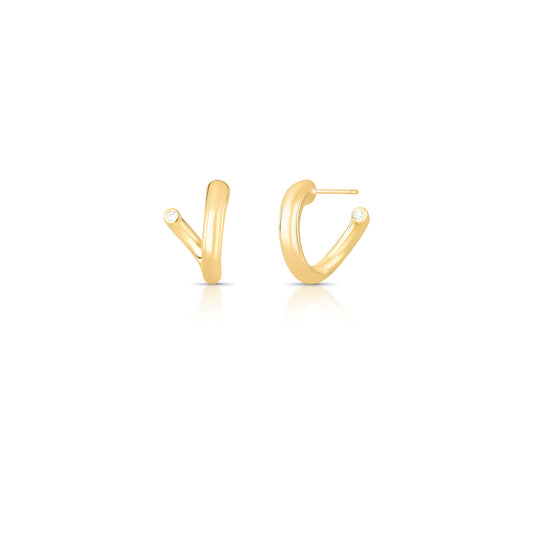 Brinco Tubo Curvo Ponto de Luz Dourado