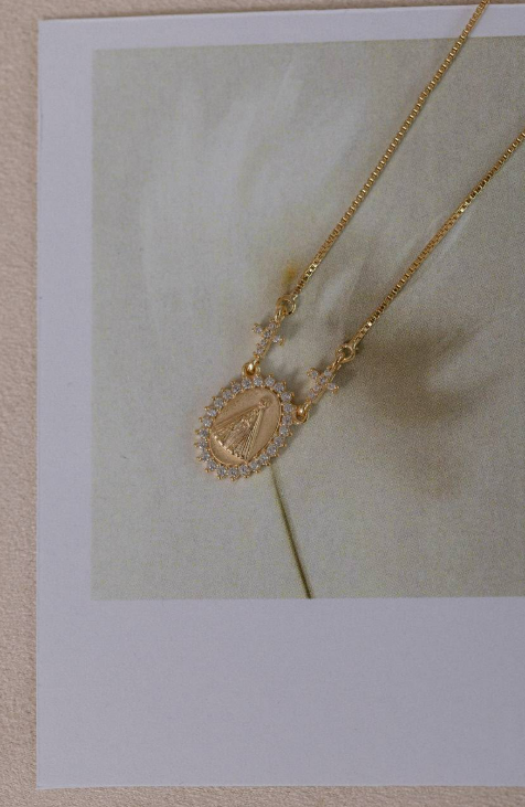 Colar Nossa Senhora das Aparecida Cruz Cravejado Dourado