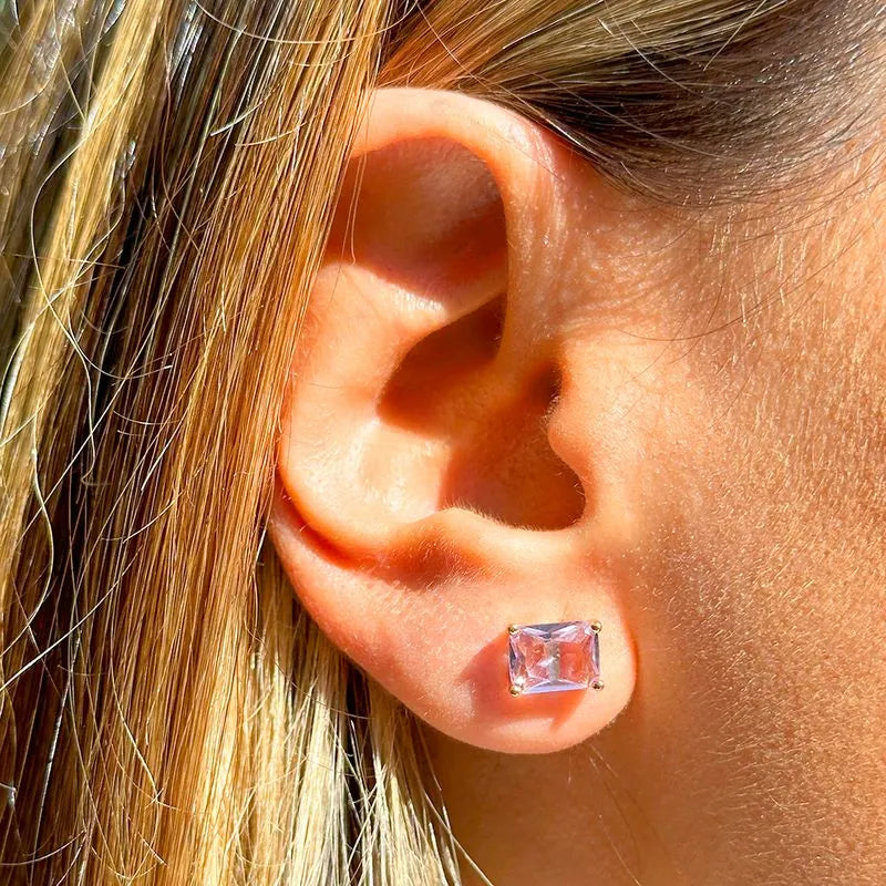 Brinco Retangular Tanzanita Dourado