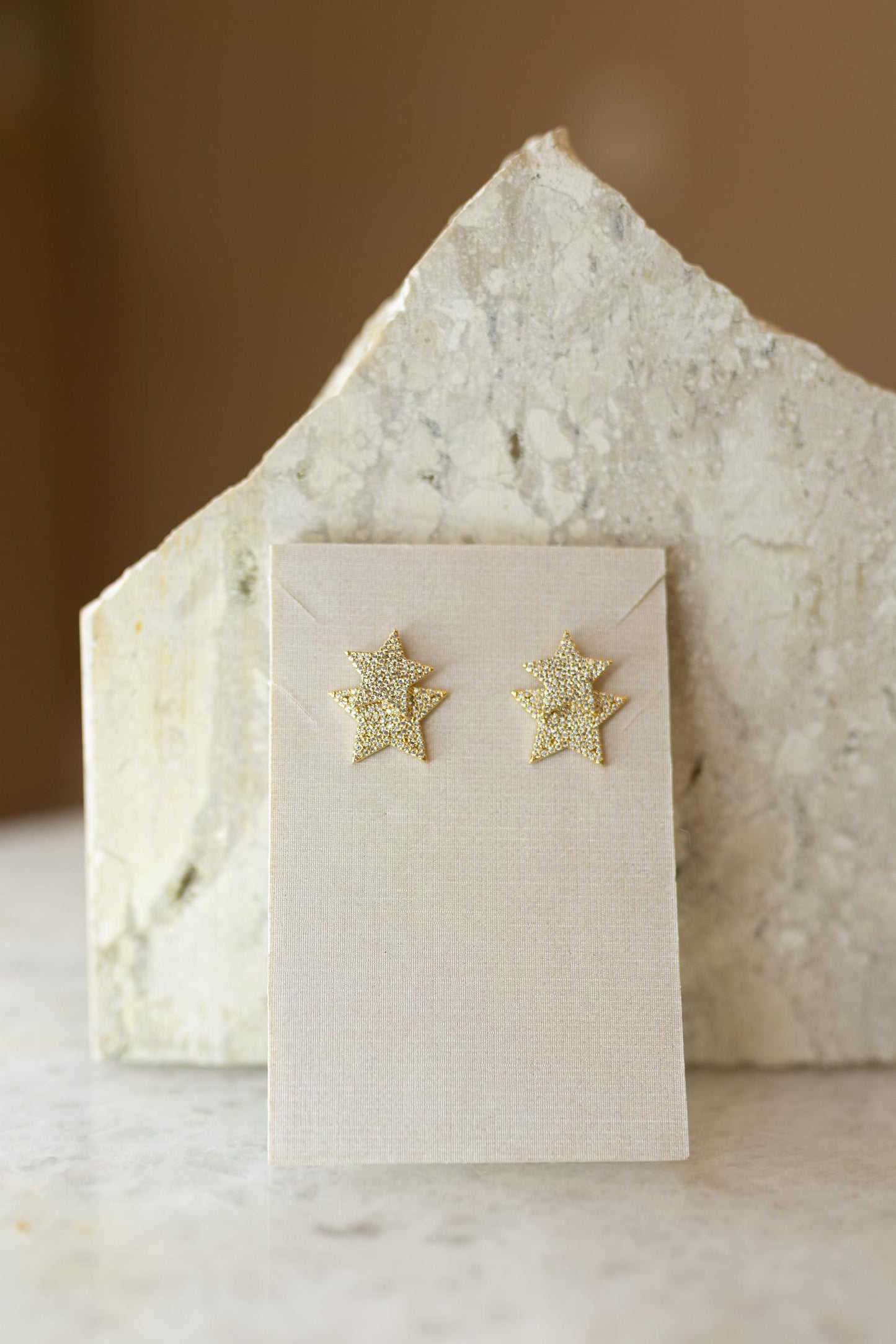 Brinco Ear Jacket Estrelas Cravejado Dourado