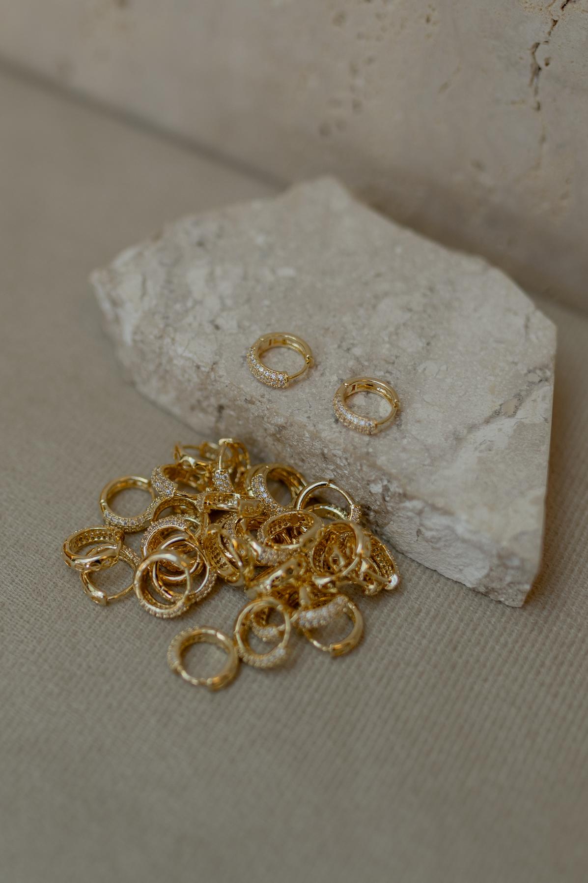 Brinco Argola Cravejado Triplo Dourado