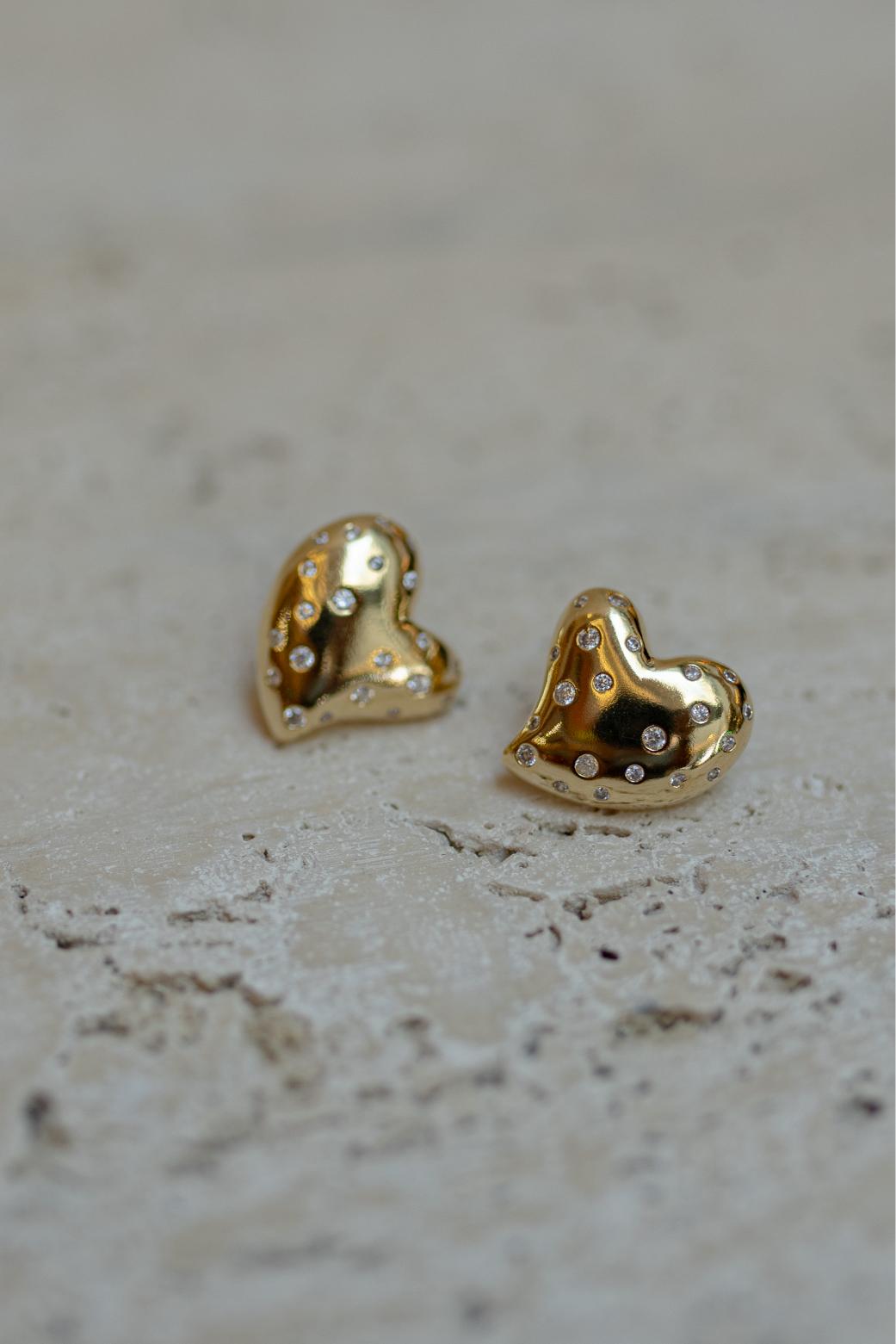 Brinco Coração Zircônia Dourado
