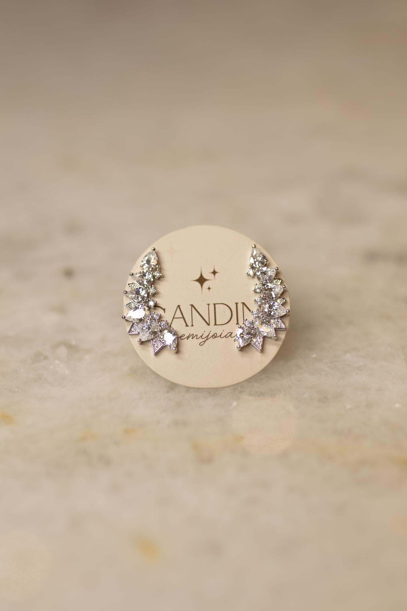 Brinco Ear Cuff Cristal Ródio Branco