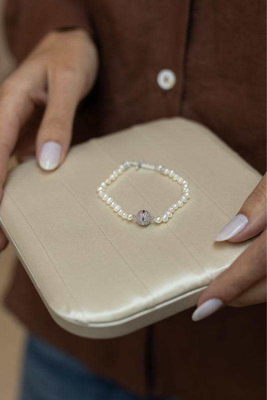 Pulseira Cruz Pérola de Água Doce Prata 925 Ródio Branco