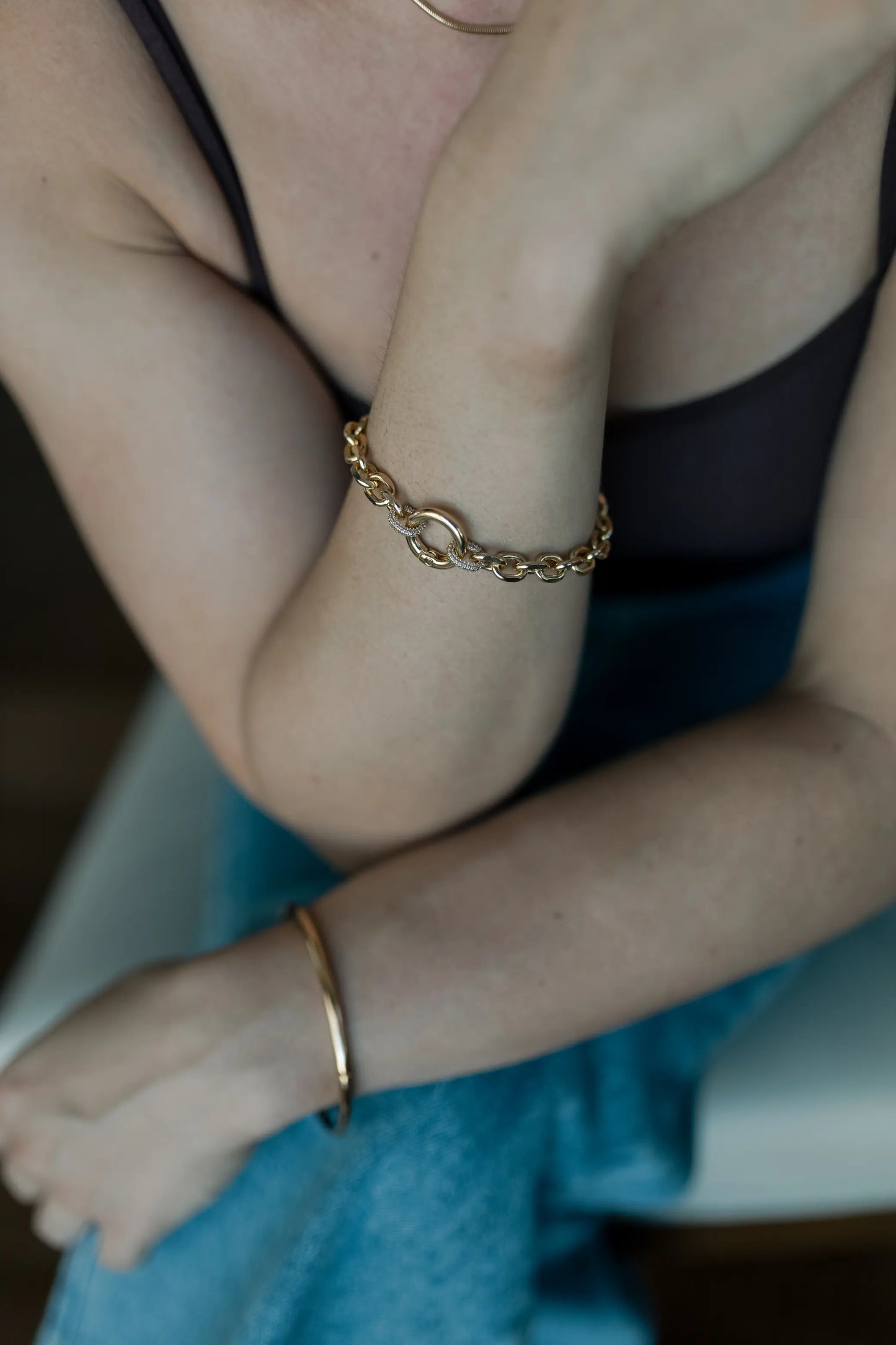 Pulseira de Elos com Fecho Articulável Ouro