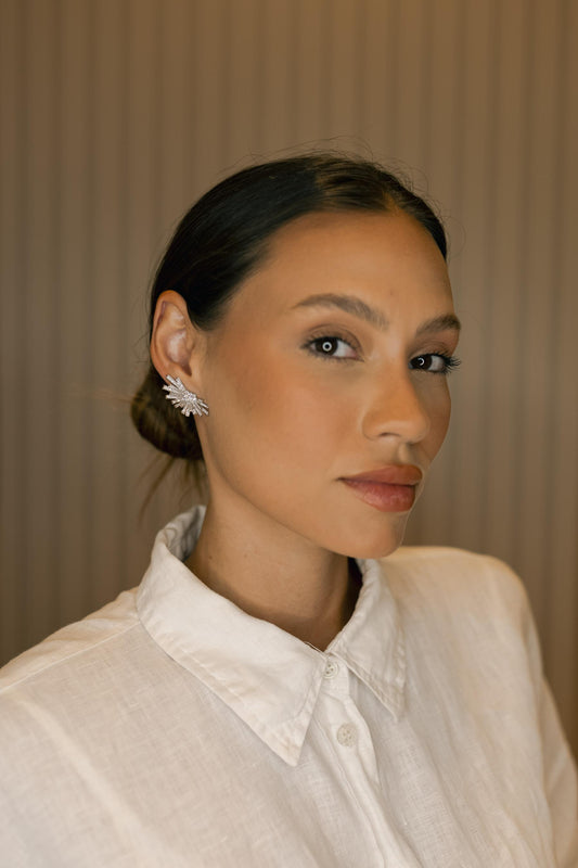 Brinco Ear Cuff Pavé Ródio Branco