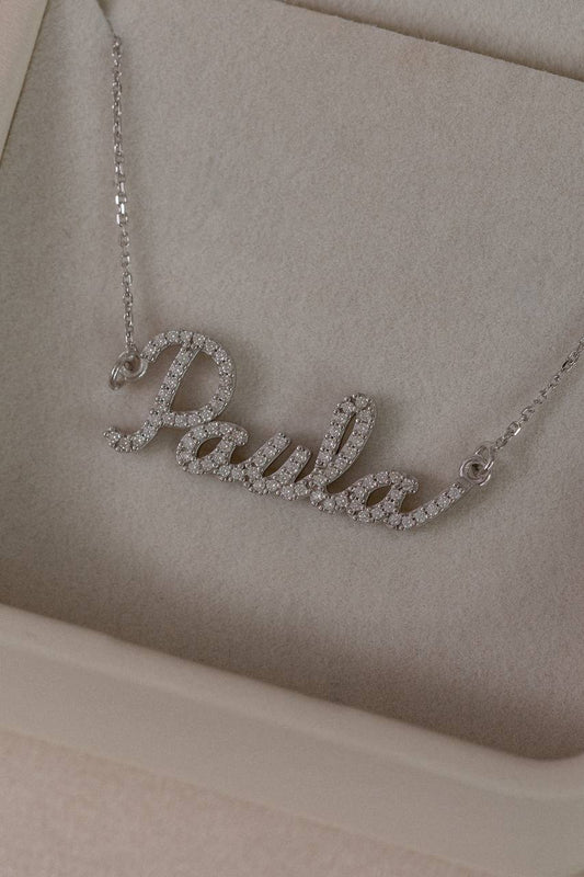 Colar Nome Personalizado 1mm Moissanite Prata 925
