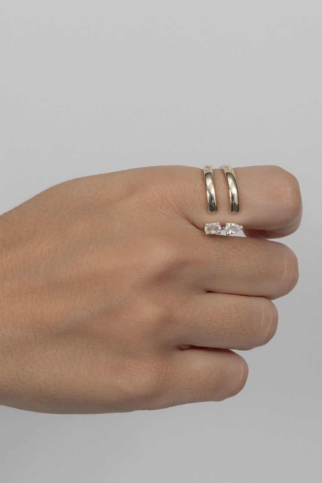 Anel Zircônia Gota Ajustável Dourado