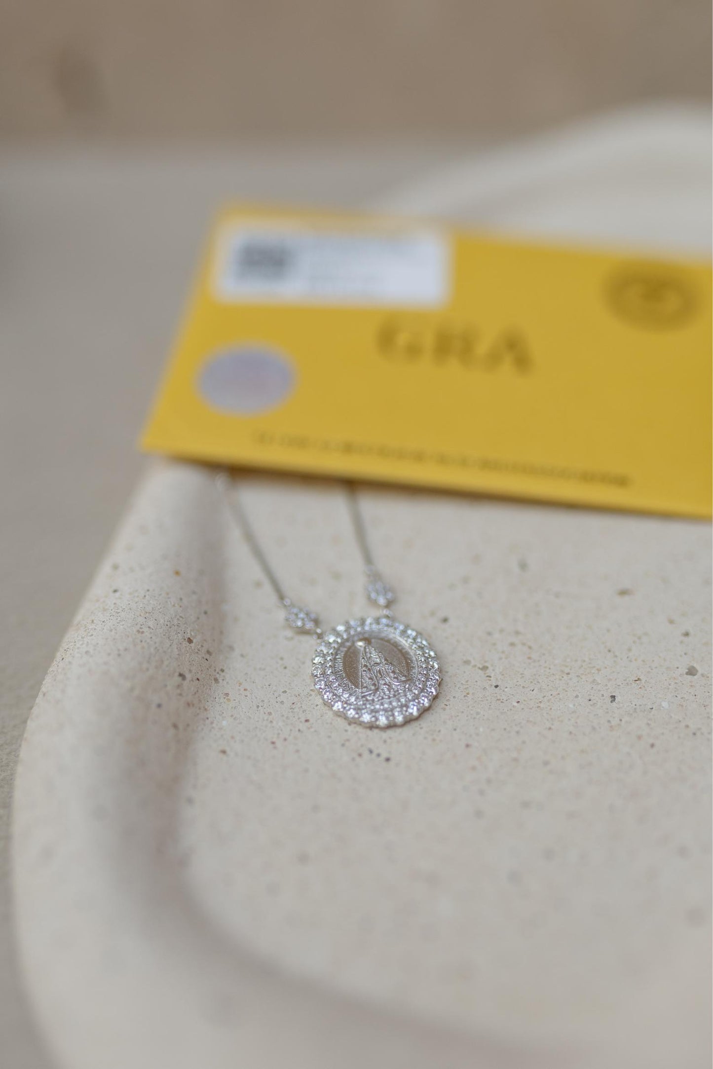 Colar Nossa Senhora Aparecida Duplo Cravejado Moissanite Prata 925 Ródio Branco