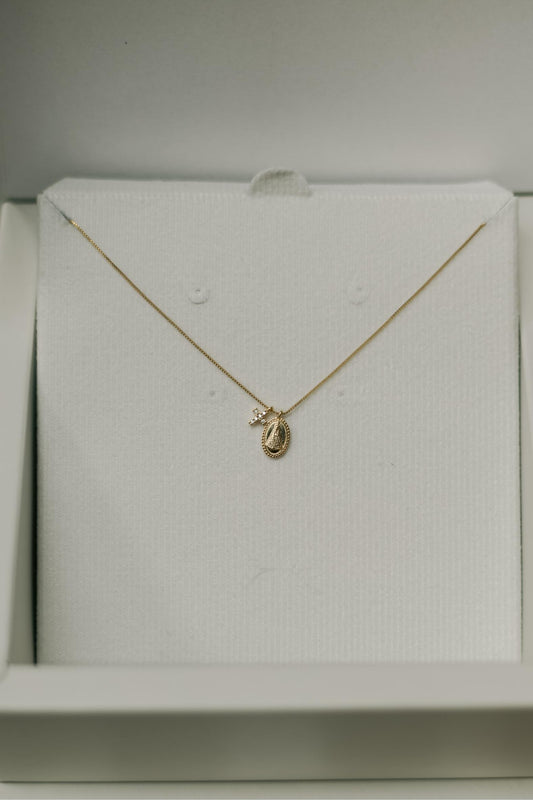 Colar Nossa Senhora Aparecida Cruz Cravejada Dourado