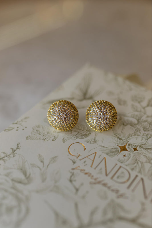 Brinco Meia Esfera Maxi Cravejado Dourado