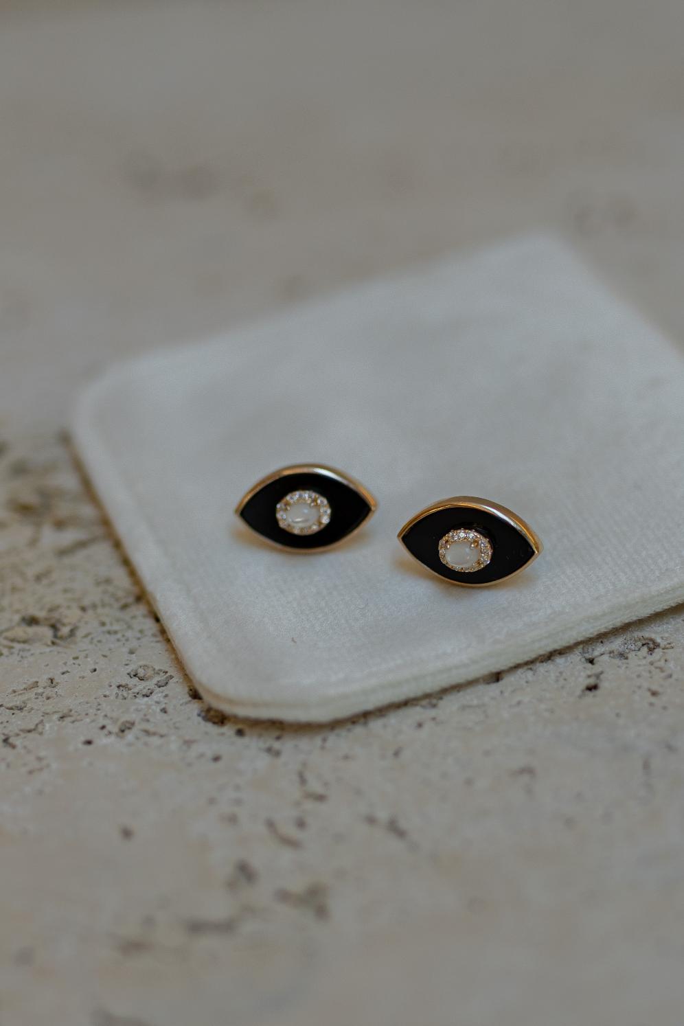 Brinco Olho Grego Preto Prata 925 Rose Gold