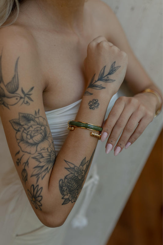 Bracelete Verde Oliva Dourado
