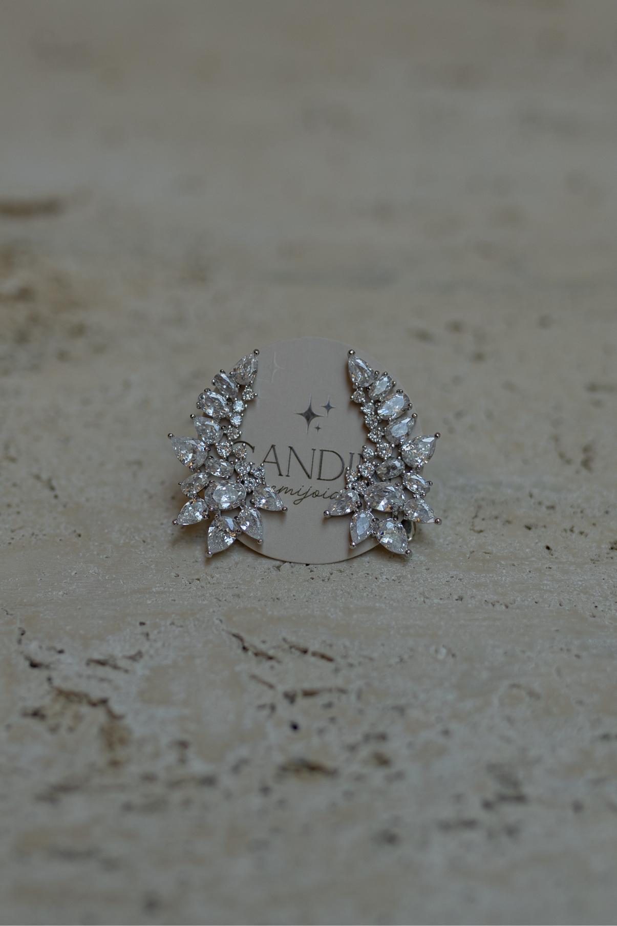 Brinco Ear Cuff Cristal Zircônias Ródio Branco