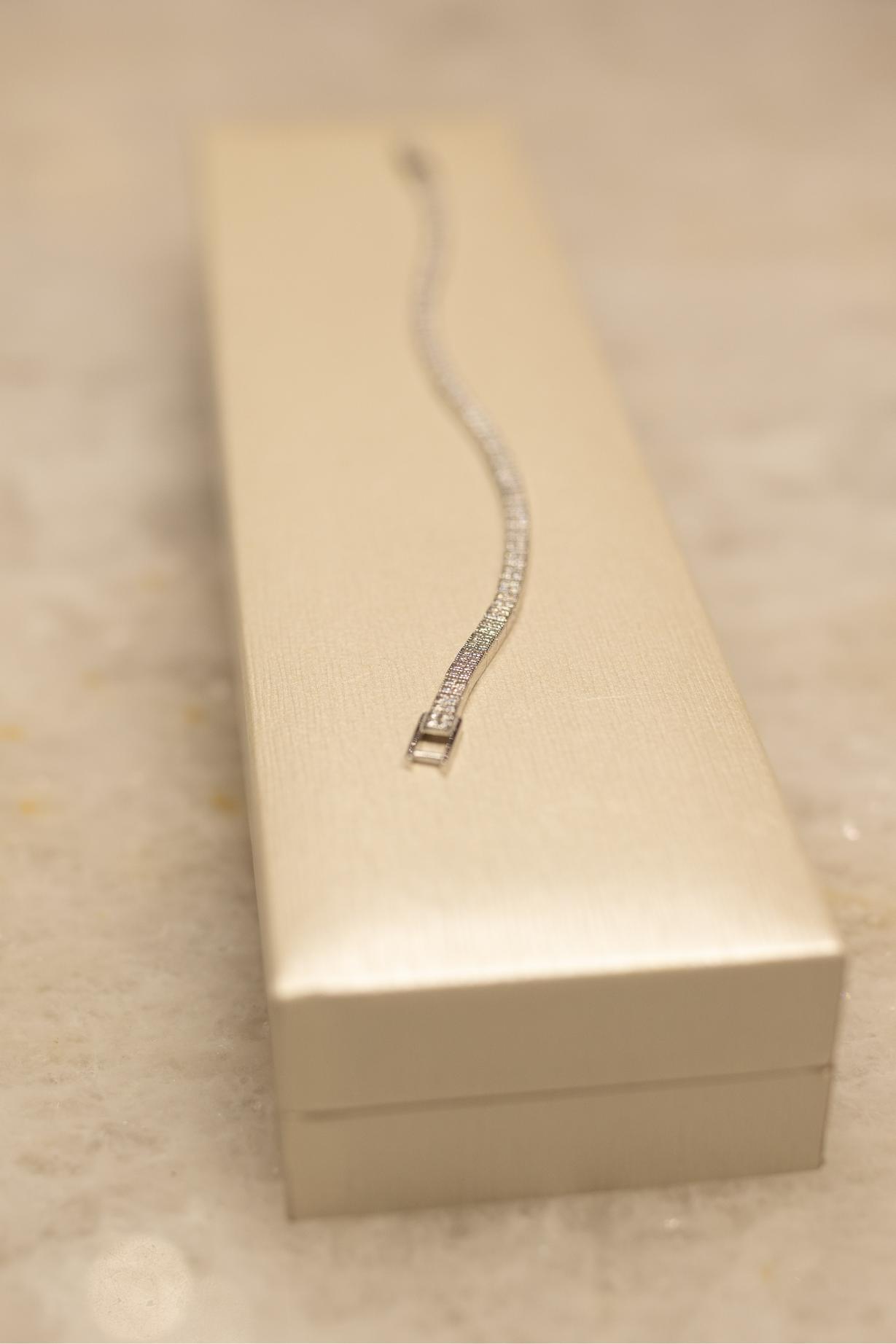 Pulseira Riviera Cravação Inglesa Moissanite Prata 925 Ródio Branco