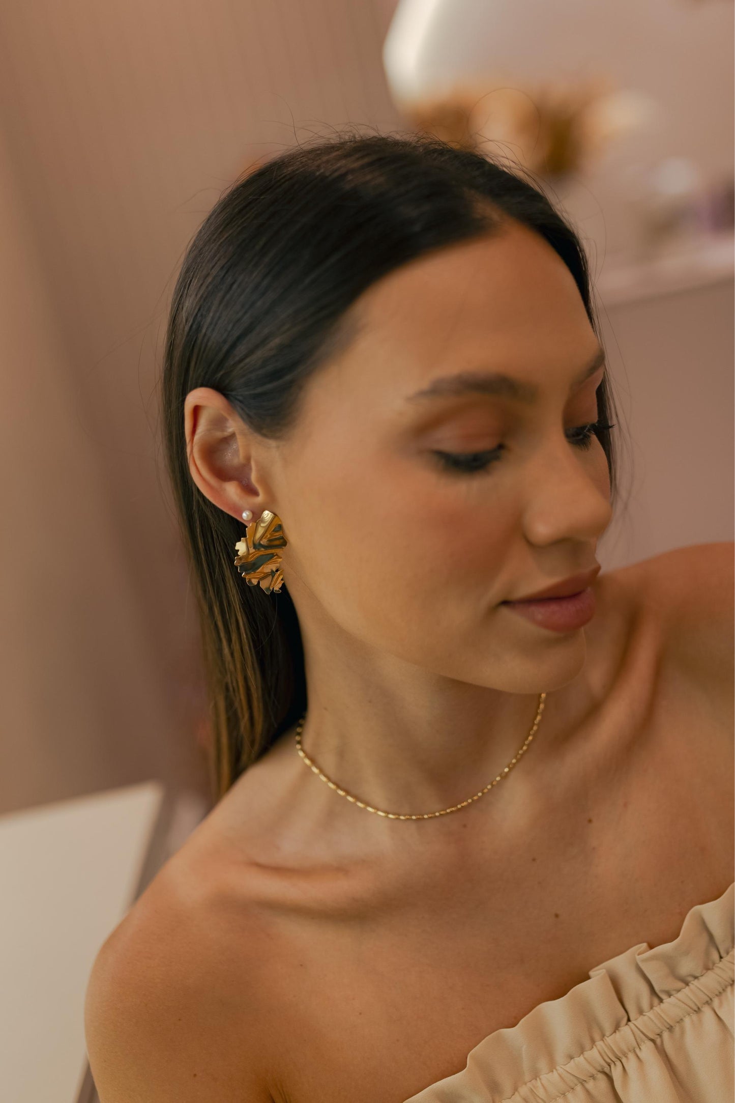 Colar Choker Elos Arroz Liso Ouro