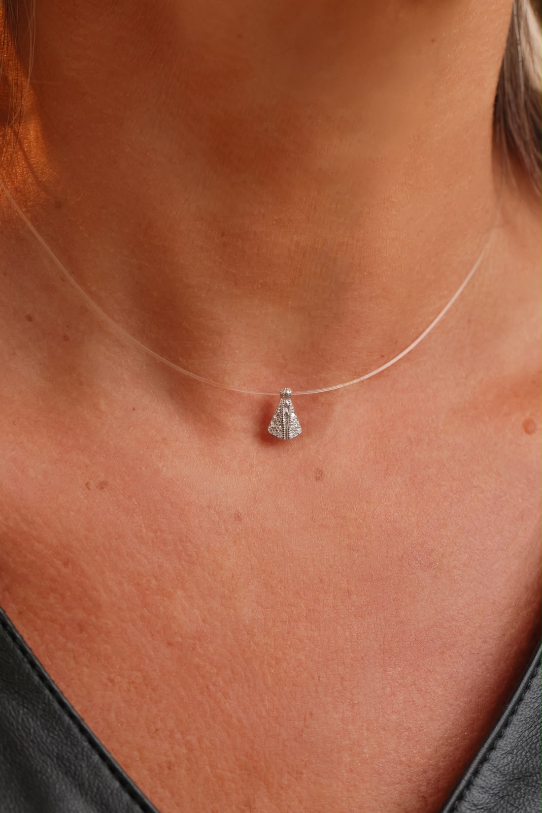 Colar Nylon Nossa Senhora Aparecida Moissanite Prata 925 Ródio Branco