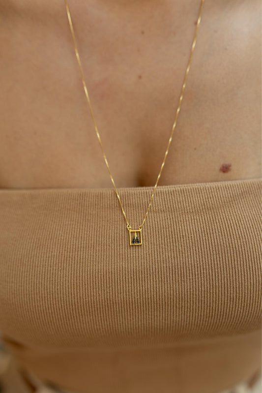Colar Escapulário Manto Azul Nossa Senhora Aparecida Dourado