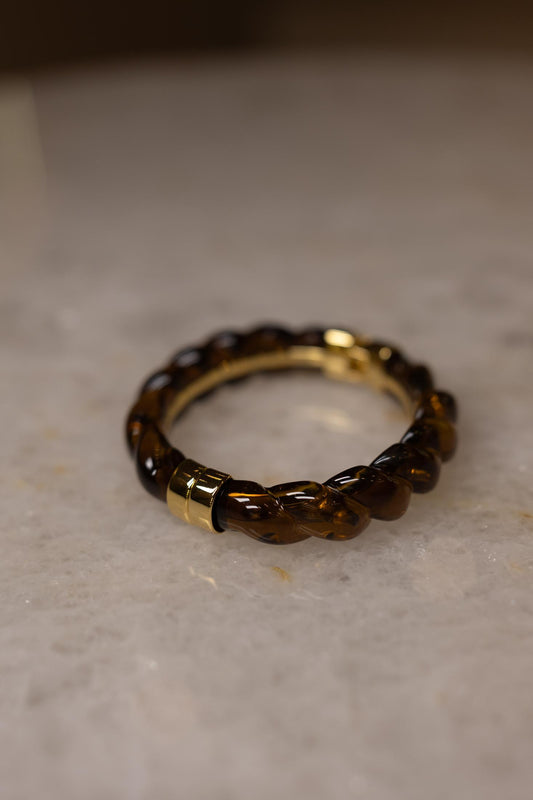 Bracelete Torcido Resina Tartaruga Dourado