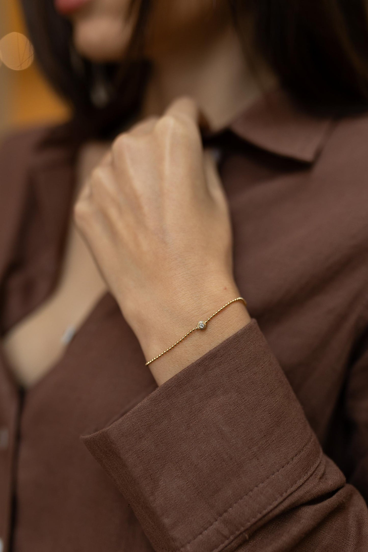 Pulseira Ponto de Luz Clássico Moissanite Prata 925 Dourado