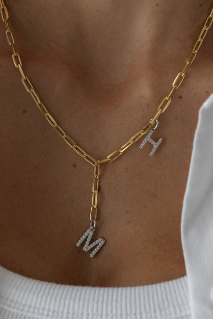 Colar Gravatinha com  Elos Retangulares Iniciais Dourado