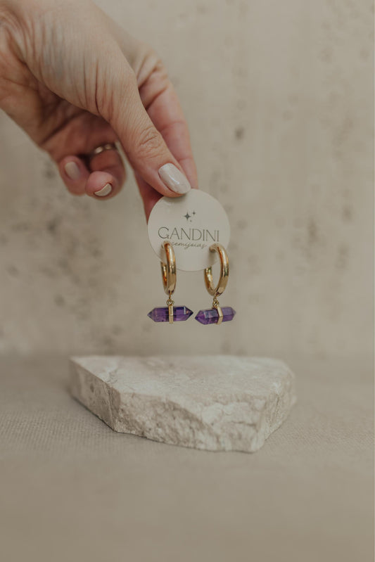 Brinco Argola Sextavado Ametista Dourado