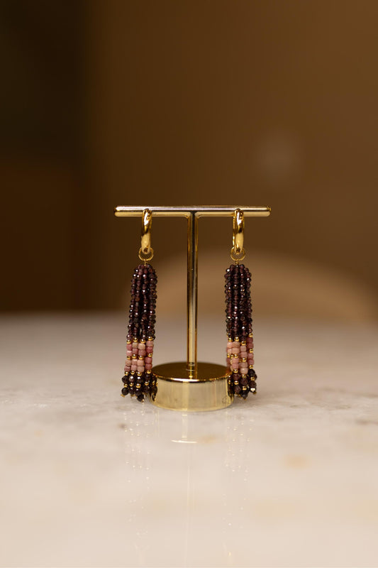 Brinco Chuva Cristal com Pedras Naturais Dourado