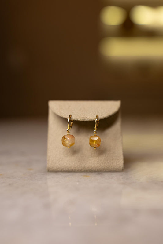 Brinco Argola Pingente Citrino Mescla Dourado