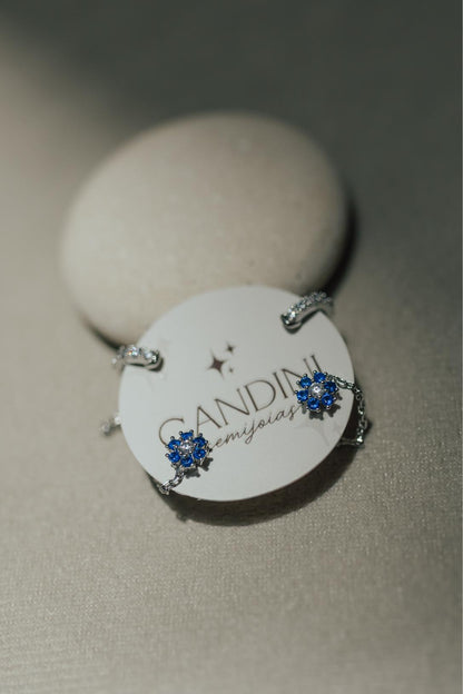 Brinco Flor 2 em 1 Corrente Ródio Branco