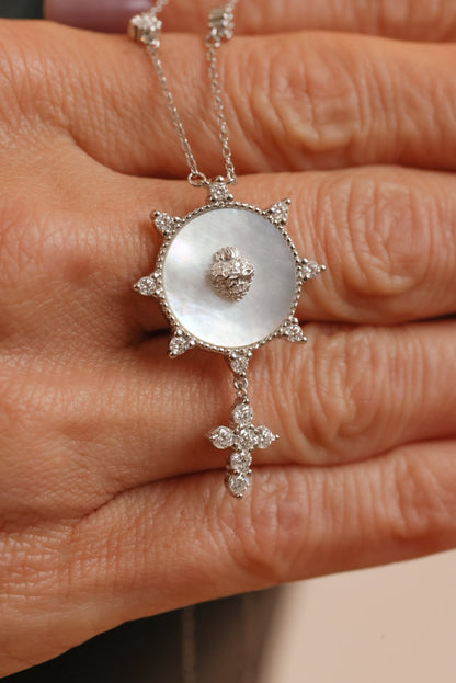 Colar Sagrado Coração de Jesus Cruz Moissanite Prata 925 Ródio Branco