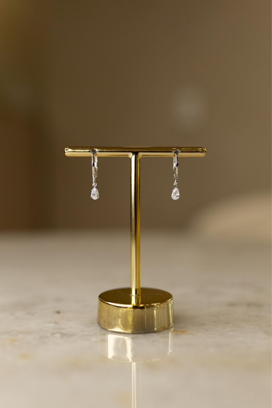 Brinco Argola Gota Cristal Ródio Branco