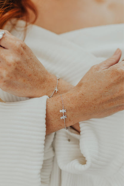 Pulseira Filhos Cravejado Prata 925 Ródio Branco