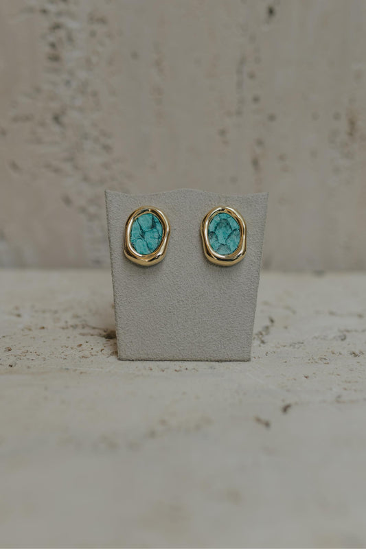 Brinco Orgânico Couro Peixe Azul Dourado