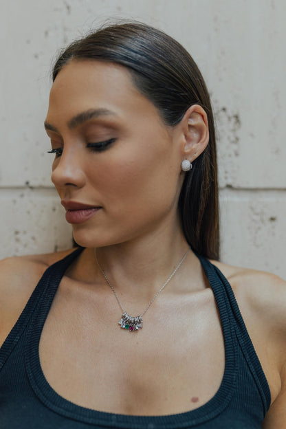 Colar Pingentes Zircônias Coloridas Ródio Branco