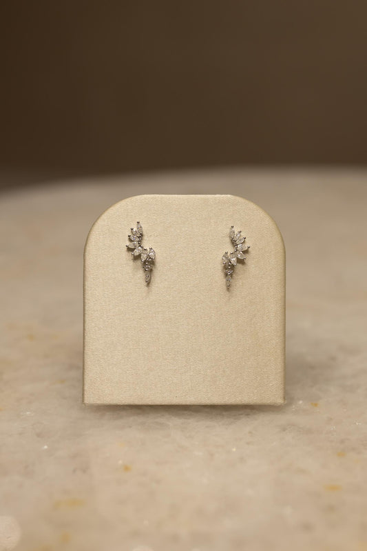Brinco Mini Ear Cuff Navetes e Pêndulo Moissanite Prata 925 Ródio Branco