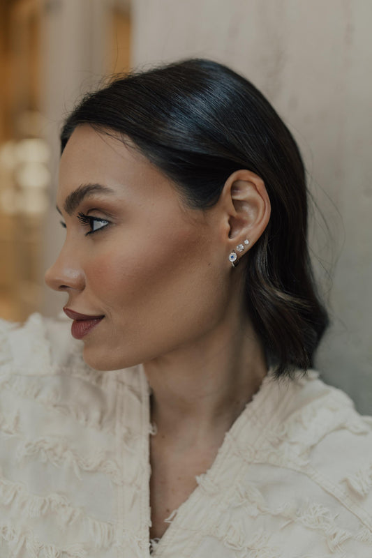 Brinco Argola Prata 925 Olho Grego Ródio Branco