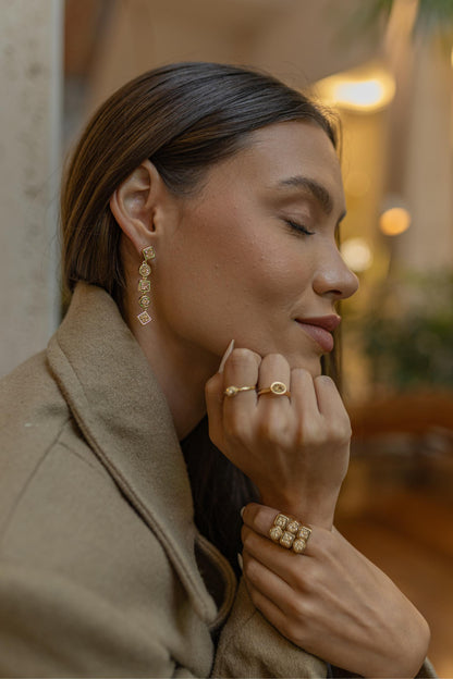 Anel Geométrico Drusa Dourada Dourado