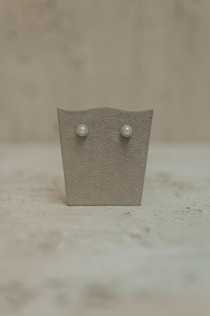 Brinco Pérola Borda Cravejada Ródio Branco