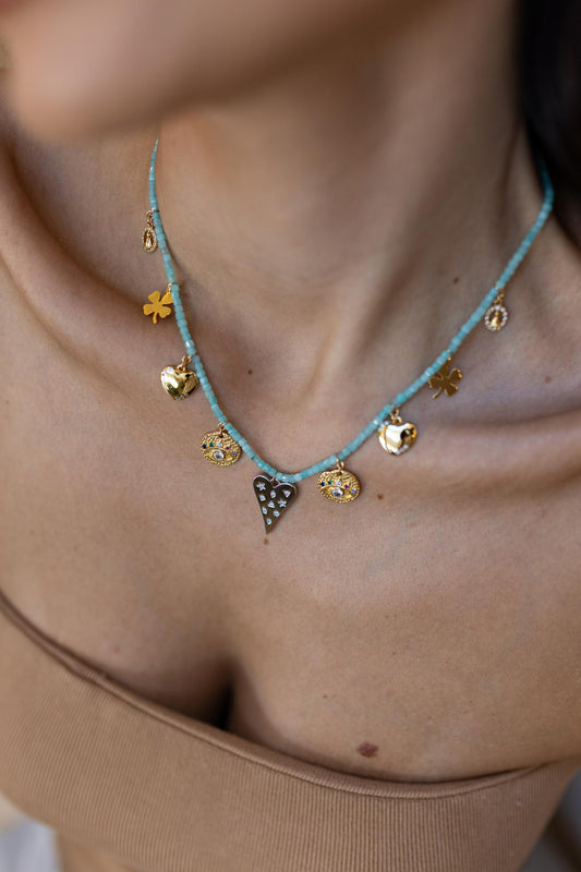 Colar de Pedras Naturais Amazonita Charms Color Mix de Banhos
