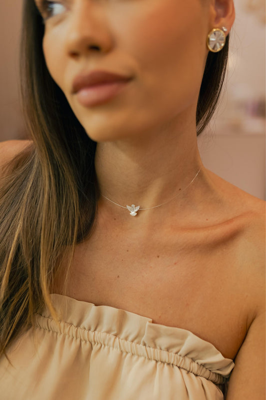 Colar de Nylon com Divino Espírito Santo Madrepérola Ouro