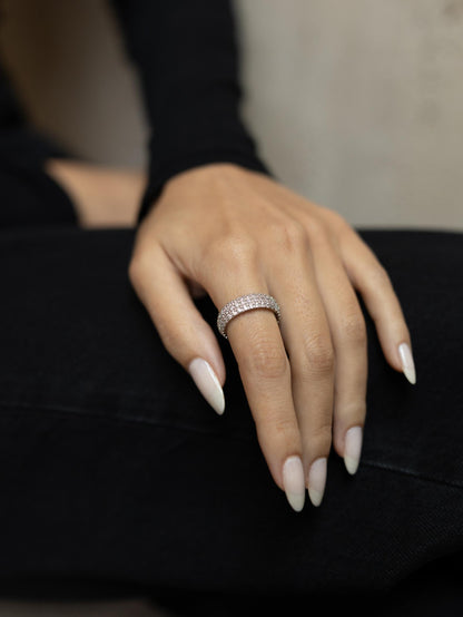 Anel Aliança Cravejada 6mm Ródio Branco