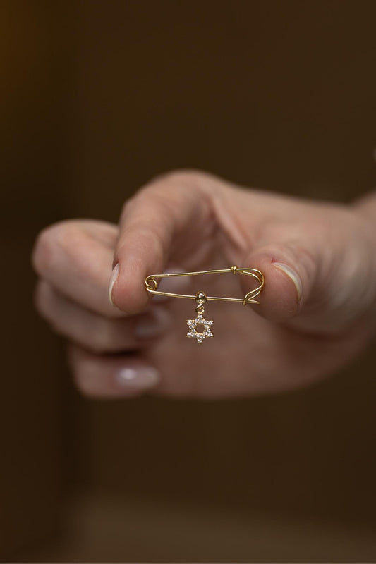 Alfinete Prata 925 Estrela de Davi Banho de Ouro 18k