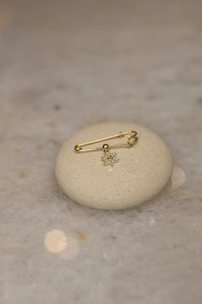 Alfinete Prata 925 Estrela de Davi Banho de Ouro 18k