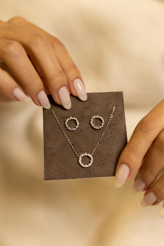 Conjunto Circulo Vazado Moissanite Prata 925 Ródio Branco