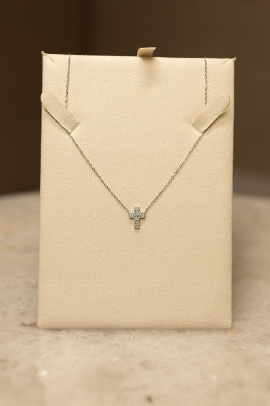 Colar Crucifixo Moissanite Prata 925 Ródio Branco