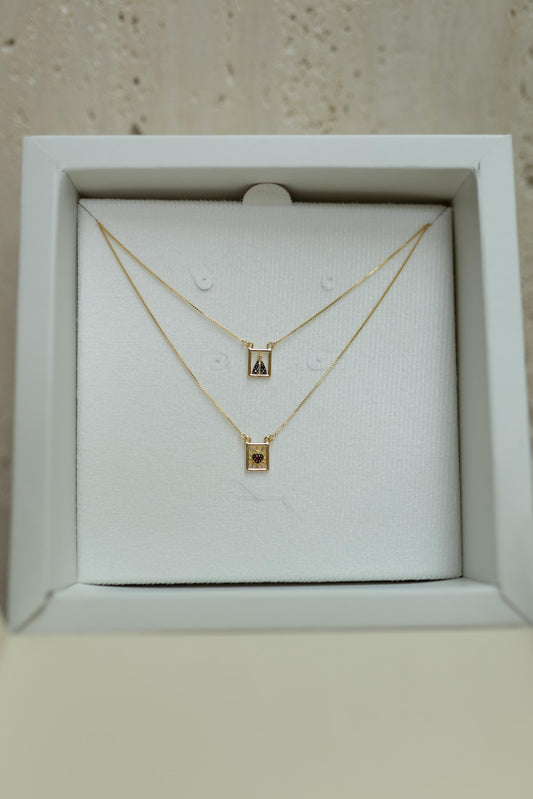 Colar Escapulário Manto Azul Nossa Senhora Aparecida Dourado
