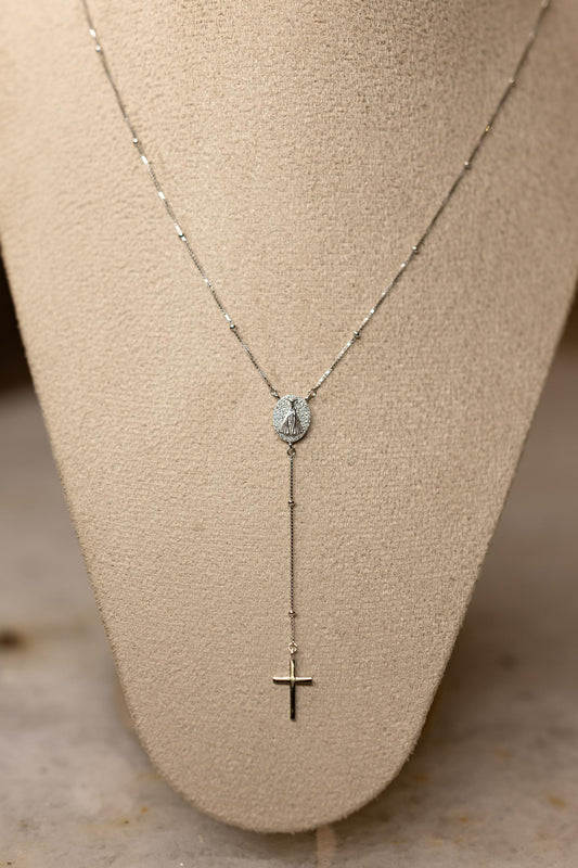Colar Terço Nossa Senhora Aparecida Moissanite Prata 925 Ródio Branco