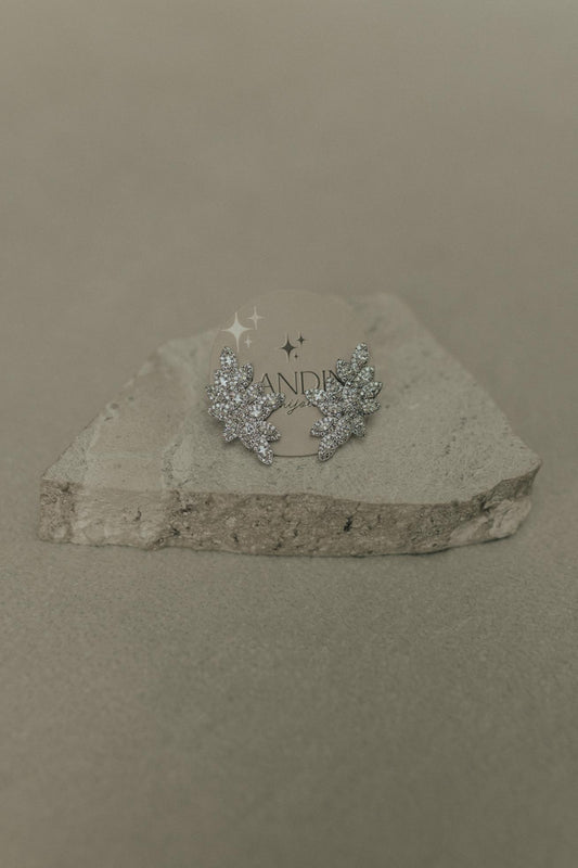 Brinco Ear Cuff Folha Cravejada Ródio Branco