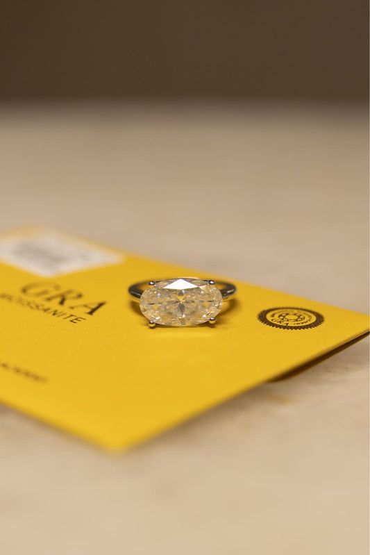 Anel  Solitário Oval 8mm Prata 925 Moissanite Ródio Branco