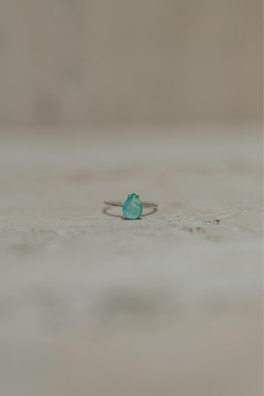 Anel Gota Turmalina Paraíba Prata 925 Ródio Branco